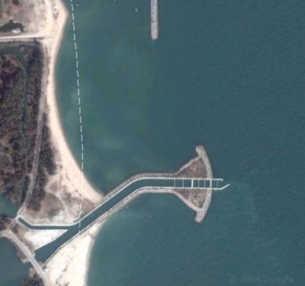 extract from a Google Maps output showing an aerial view of an interesting feature