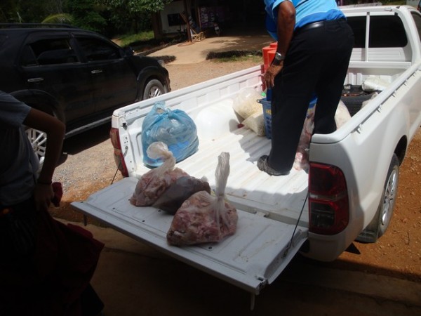 a couple of sacks of chicken pieces, and a bag of congealed blood