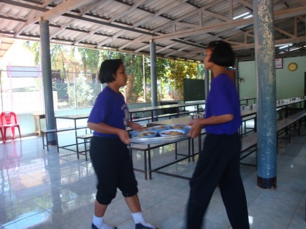 some older girls came, and about 12 take-away meals were carried away by them on trays