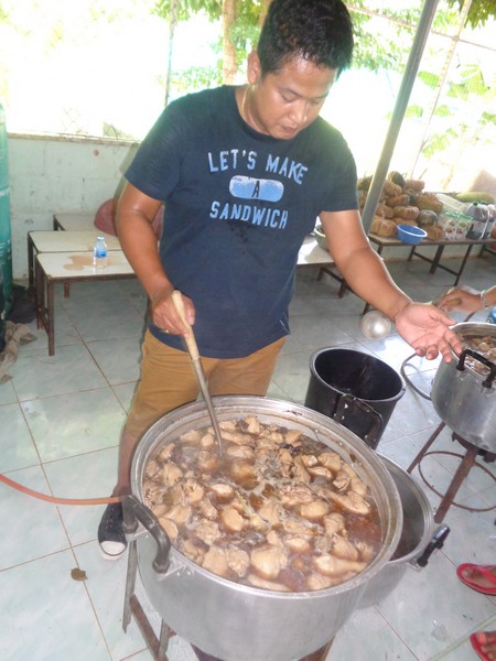 The chefs for the day set up the big cookers