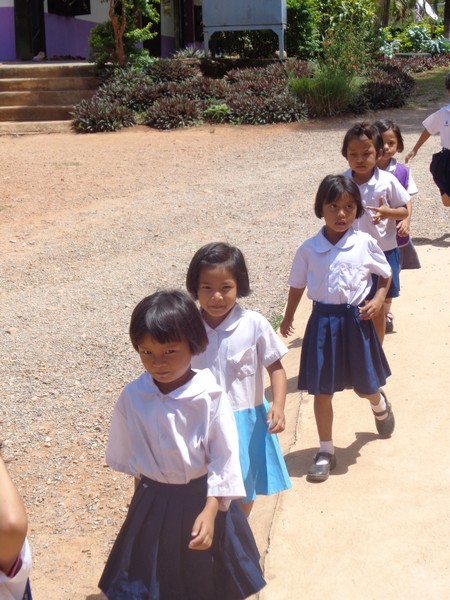 the younger kids marched down the hill