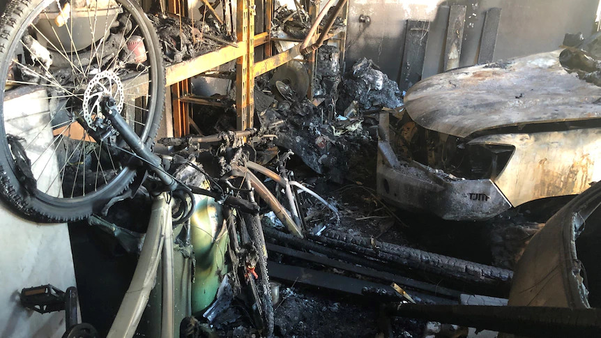 The aftermath of a lithium battery fire at Jeff Nice's house. (Supplied: Jeff Nice)