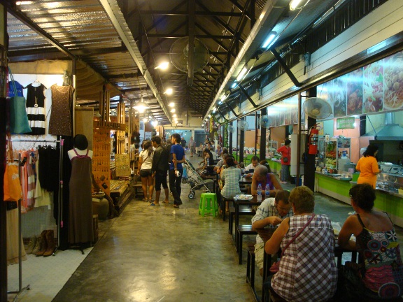 Food area on the right of this photo after dark