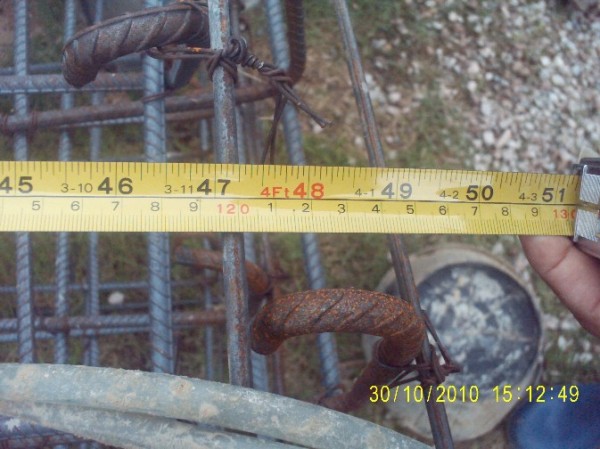 base of post 120cm x 120 cm<br />sits on 50cm concrete base then further 1 meter on top. total depth of concrete 1.5 meters.