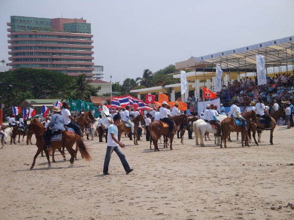 The parade congregated in the arena