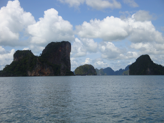 We motored down the river, passing many limestone karsts on the way.