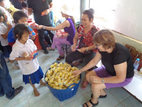 the older kids now queued up for treats.