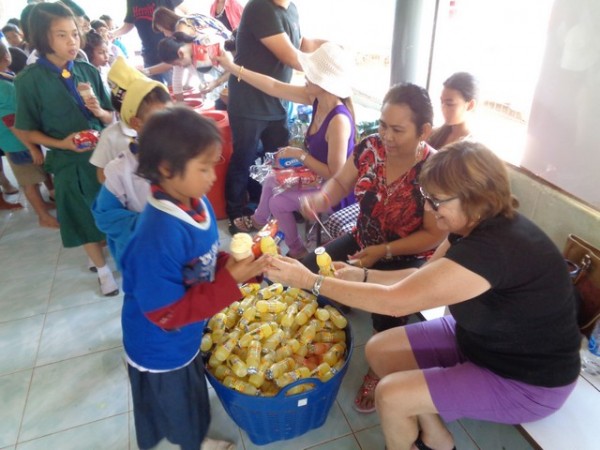 the older kids now queued up for treats.