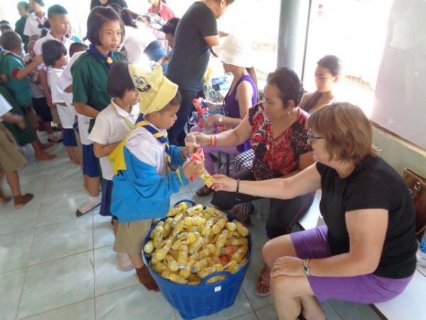 the older kids now queued up for treats.