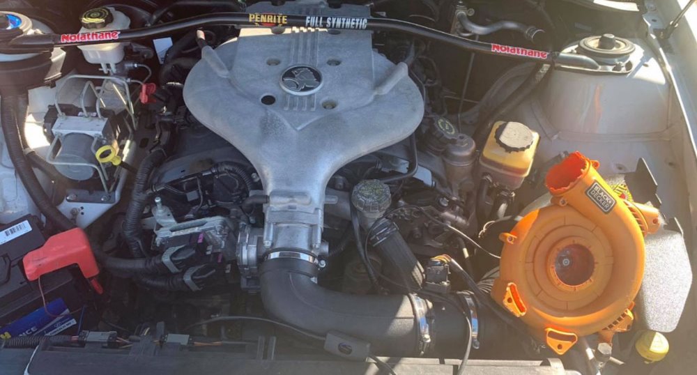The driver had fitted a garden blower underneath the car's bonnet. Source: Facebook/Traffic and Highway Patrol Command - NSW Police Force