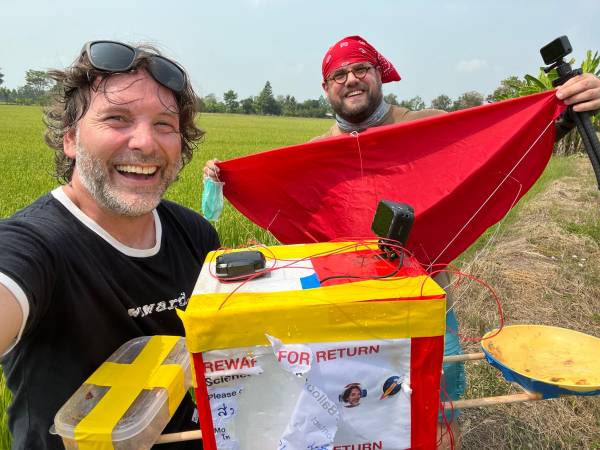 A pad kaprao dish is gone after it was sent into the atmosphere using a high-altitude balloon in Nakhon Sawan on Thursday. (Photo: GISTDA)