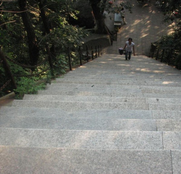 long steps down to the monastary